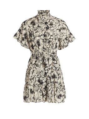 MILLE Violetta Flora Minidress in Sand and Black Hibiscus Floral